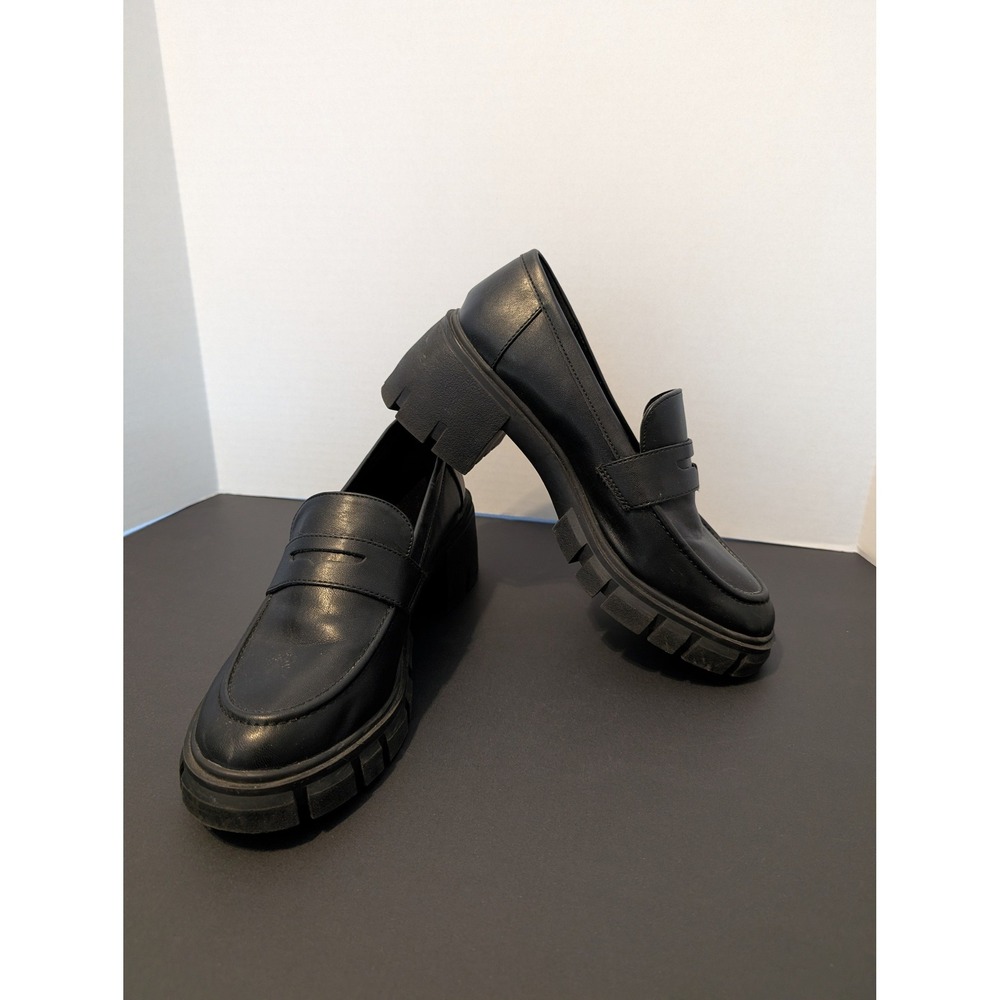 Cushionaire‎ Black Lug Sole Penny Loafers Preppy Chunky Slip-On Shoes Women's 8
